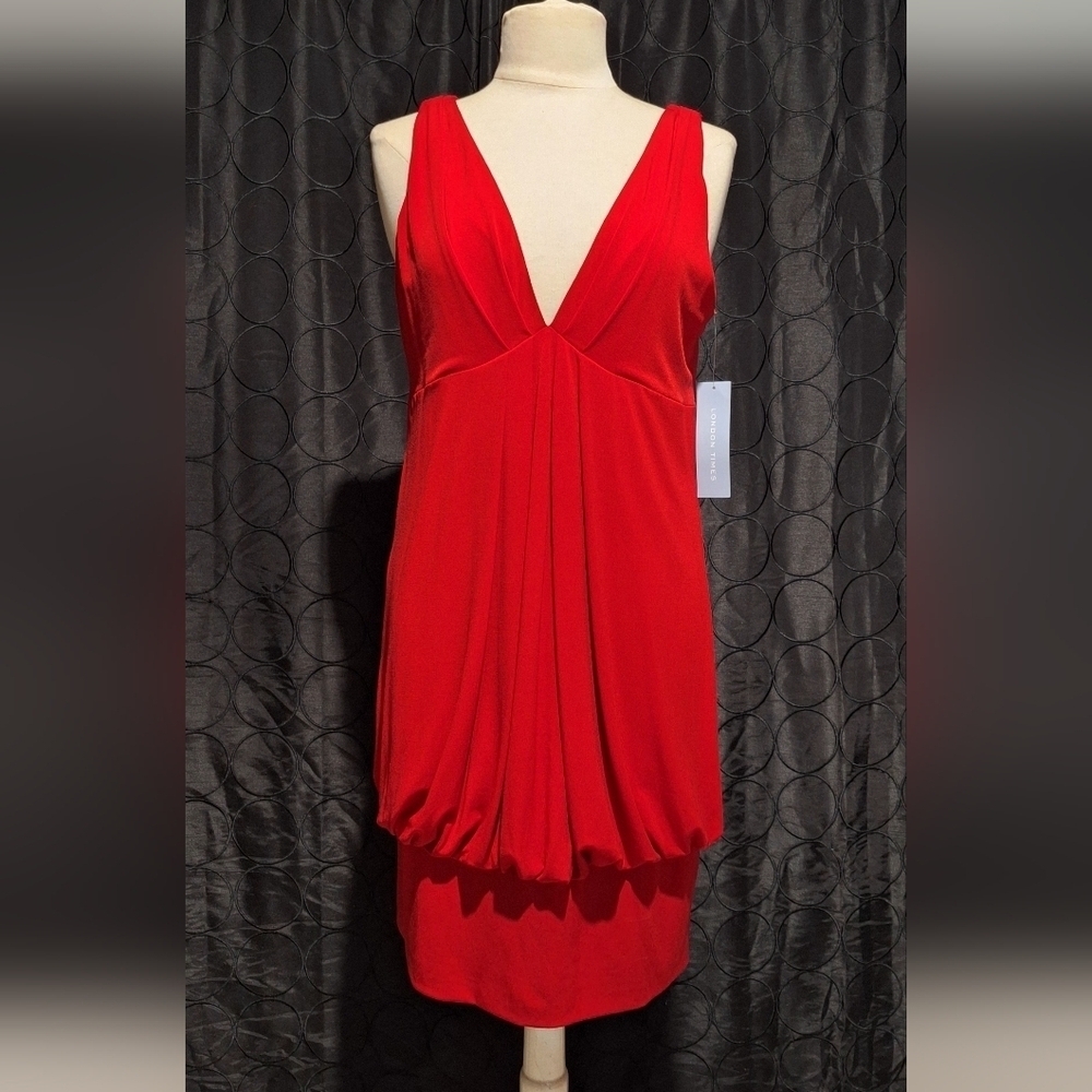 London Times Red Pleated Halter Sundress